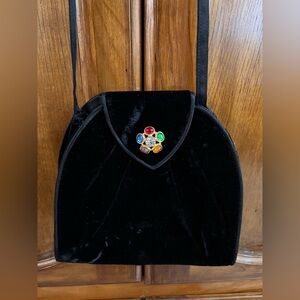 Bally Vintage Black Velvet Long Strap Jem Clasp Evening Crossbody Purse!